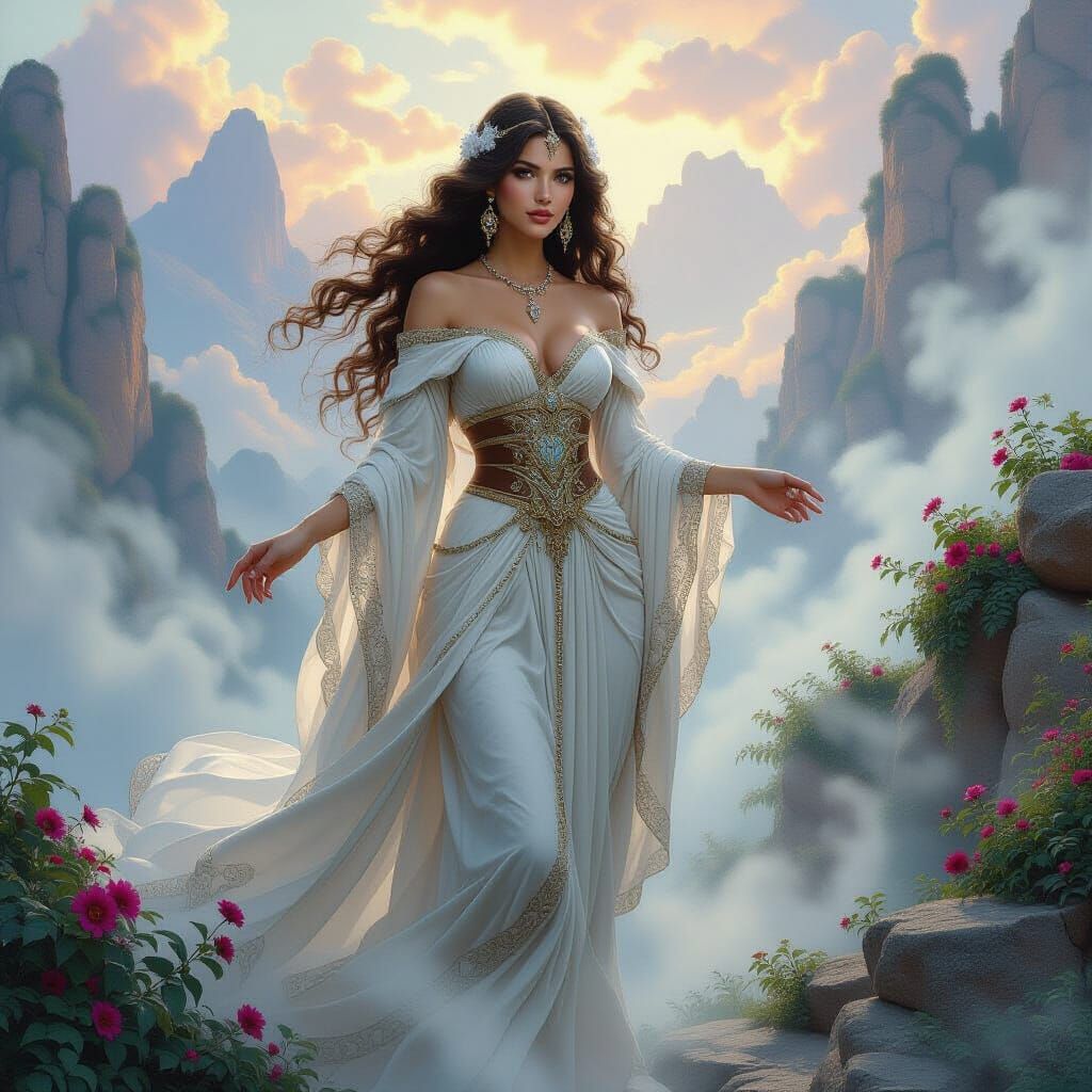 Phoenician Princess in Ethereal Fantasy Landscape
