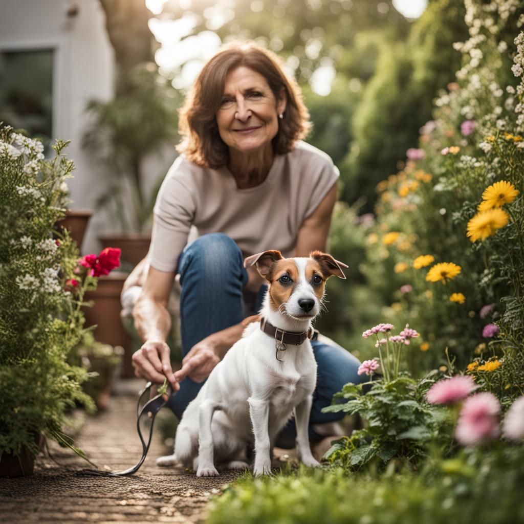 Woman with Jack Russell in Garden