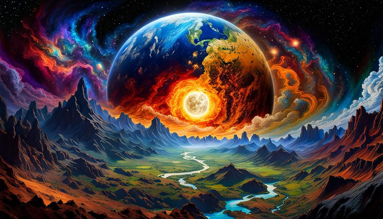 Cosmic Earth Art Masterpiece in Alcohol Ink Style