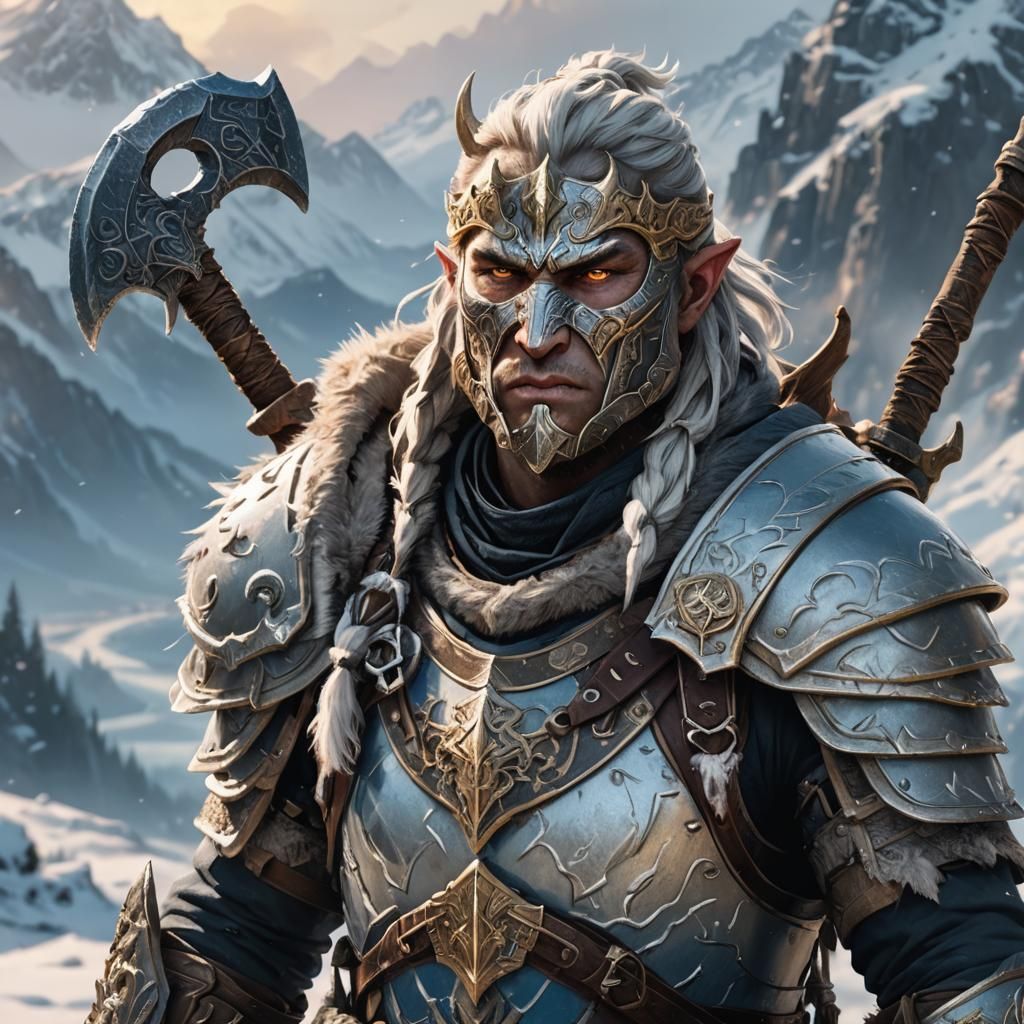 Nord Warrior in Snowy Mountains, Anime Art