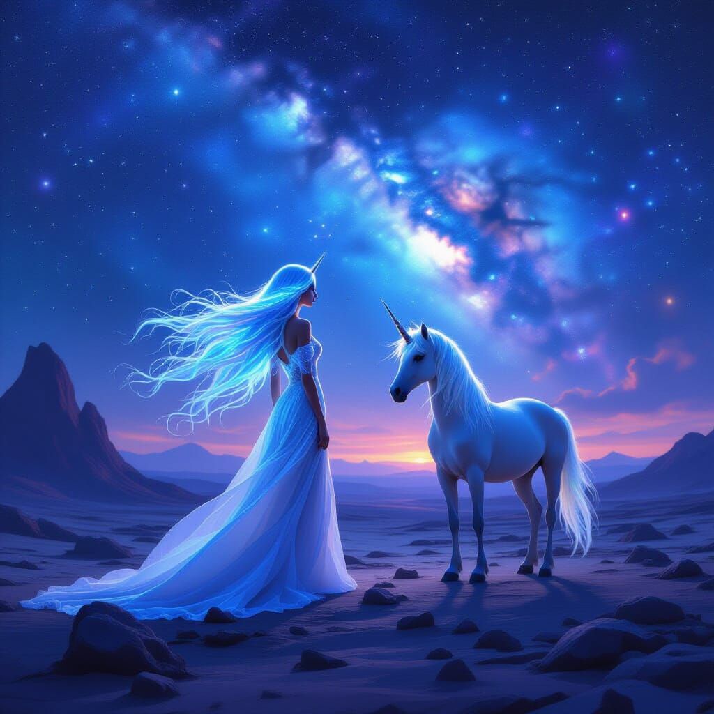Ethereal Unicorn Portrait on Alien Moonscape