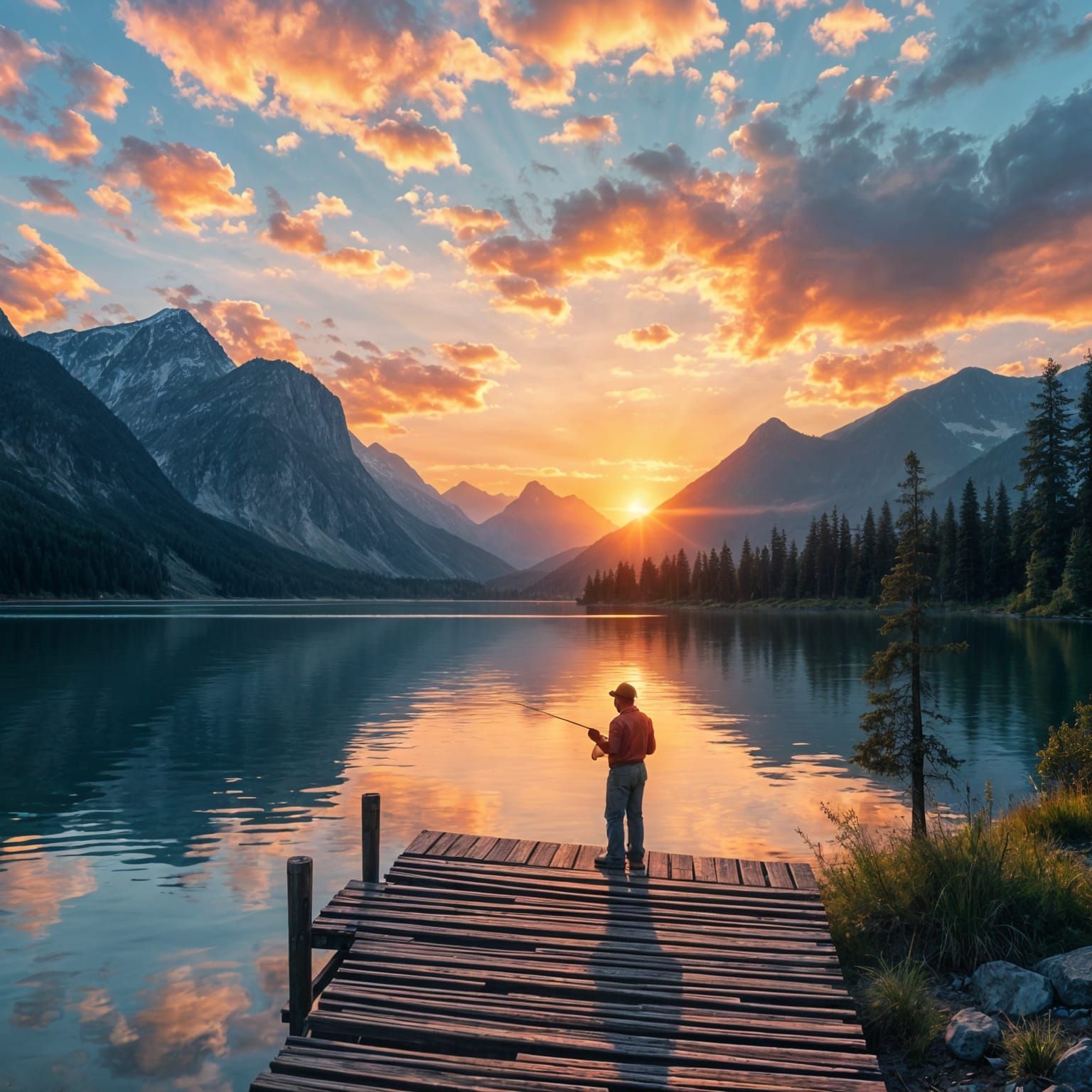 Hyperrealistic Sunset Over Serene Lake Landscape