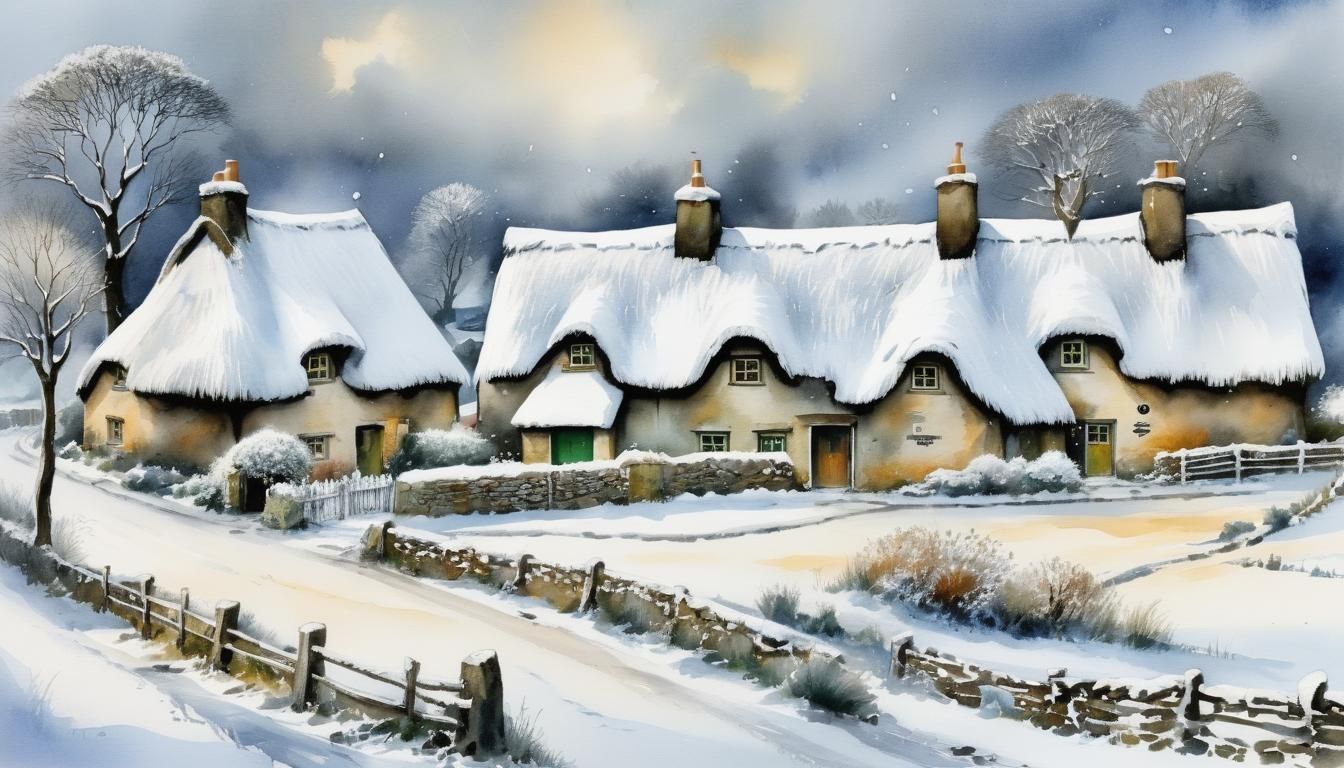 Christmas in Ireland: Watercolor Thatched Houses