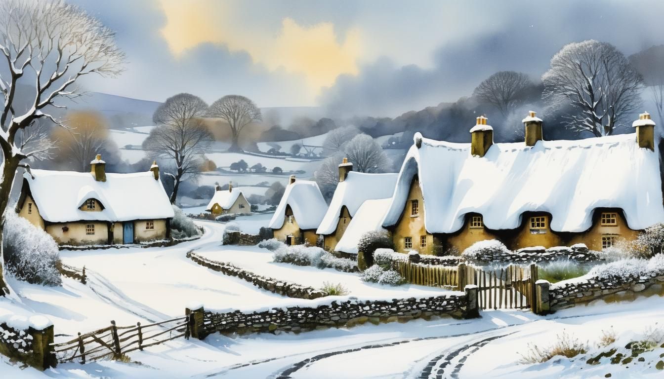Christmas in Old Irish Country Scene: Watercolor