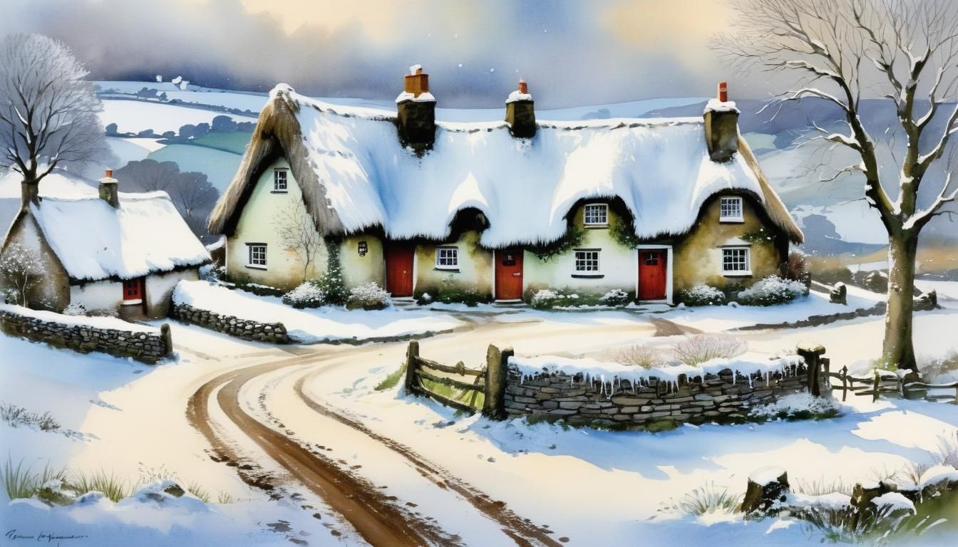 Christmas in Old Irish Countryside, Watercolor