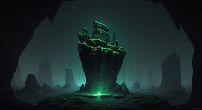 Mysterious Glowing Stone in Dark Cave