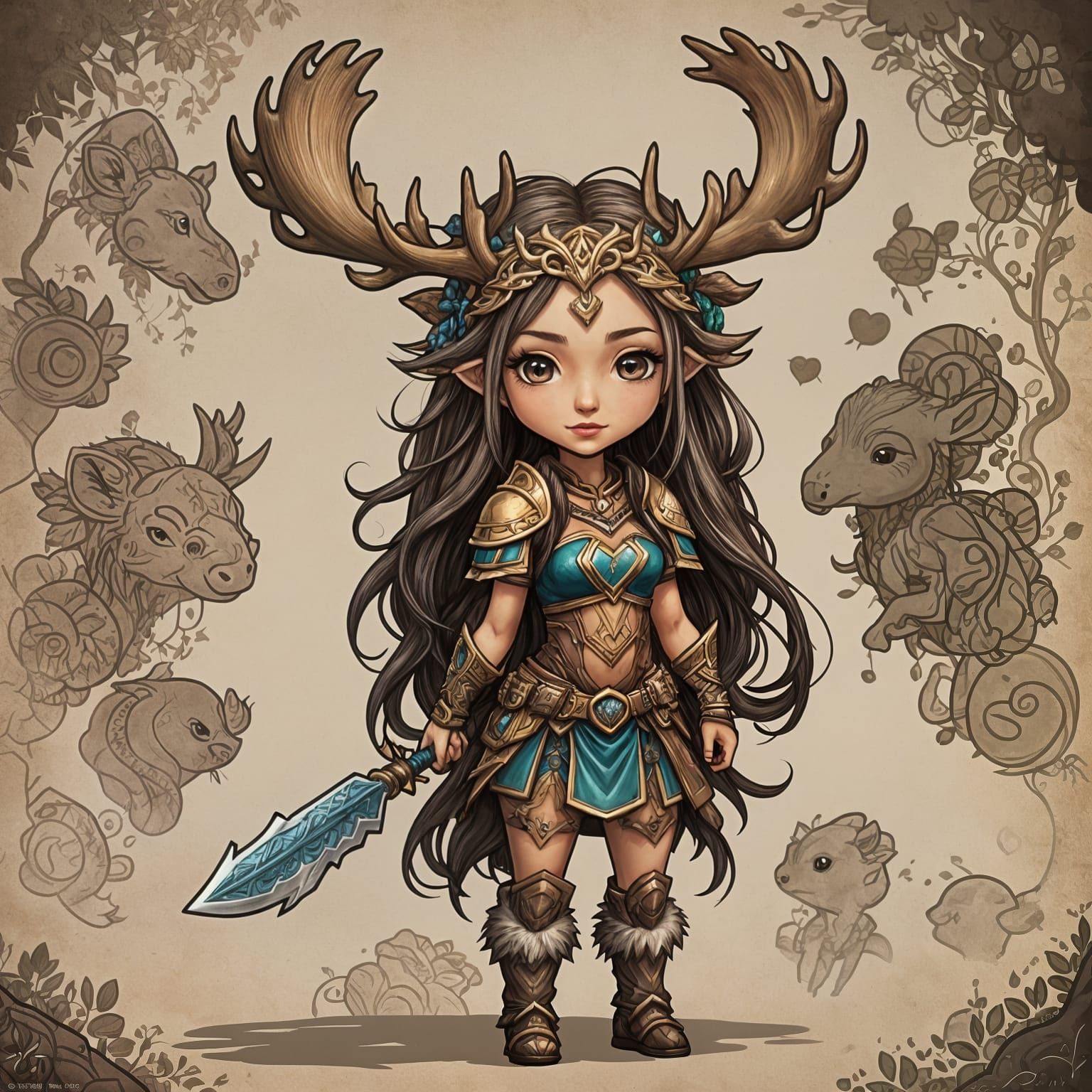 Chibi Woman-Moose Fantasy Art