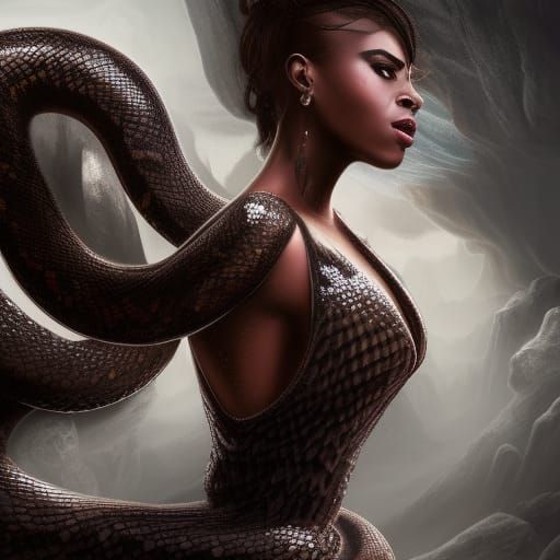 Woman with Anaconda in Futuristic Wedding Dress