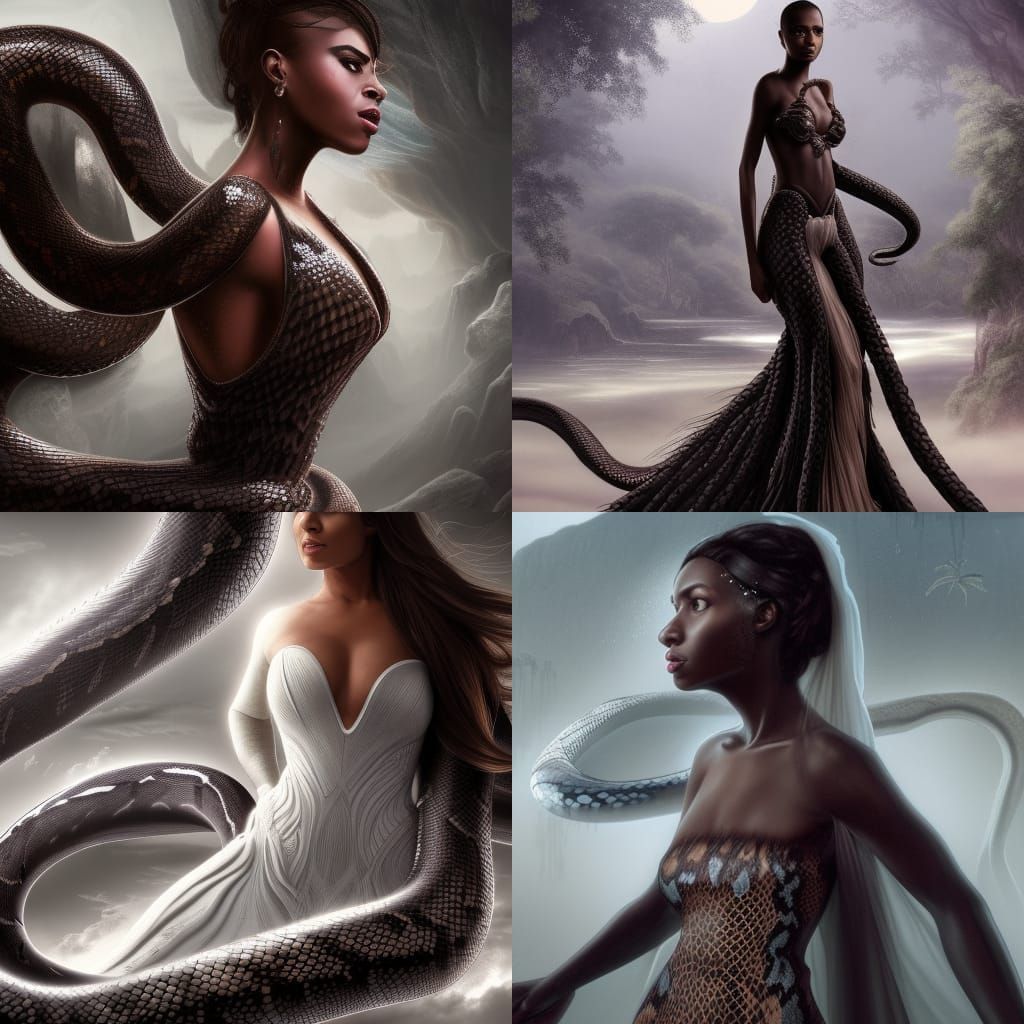Futuristic Bride with Anaconda in Detailed Matte Painting