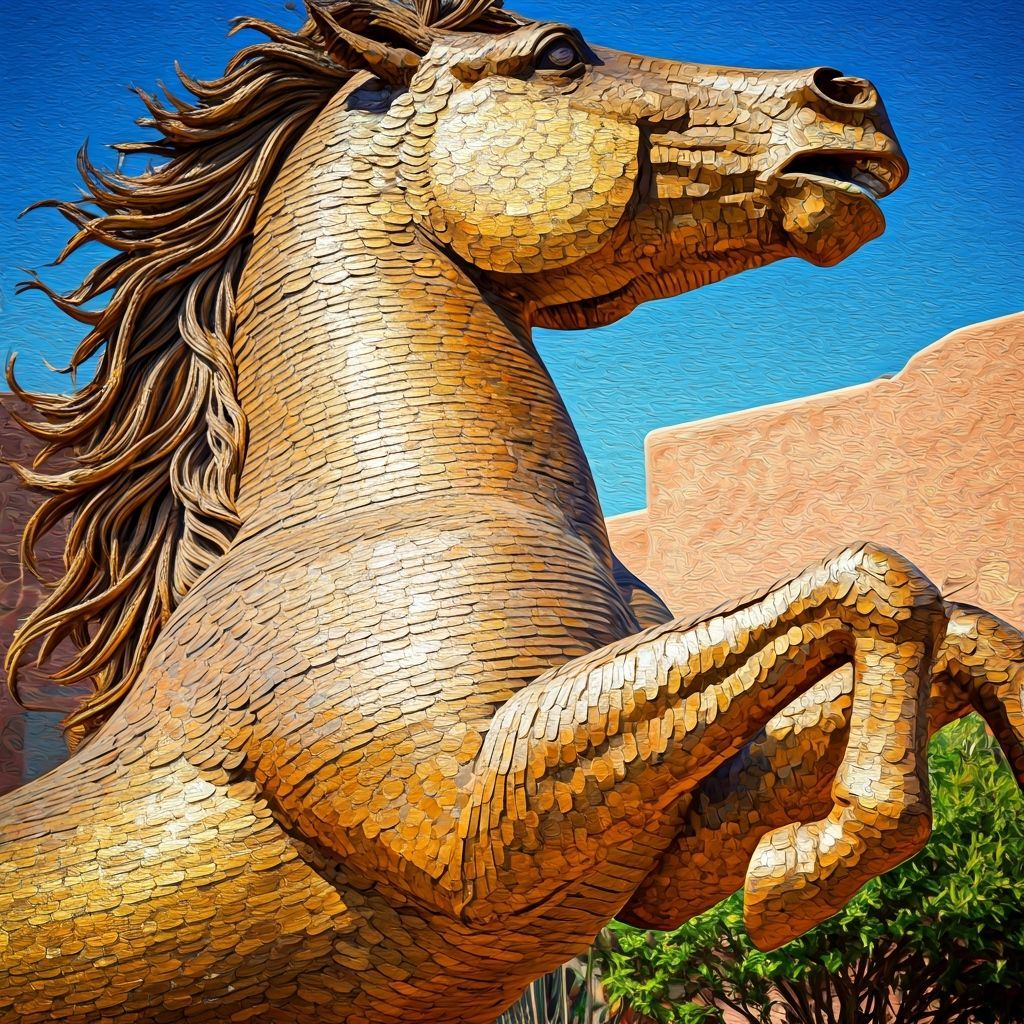 Golden Horse Sculpture in Southwestern Town Square