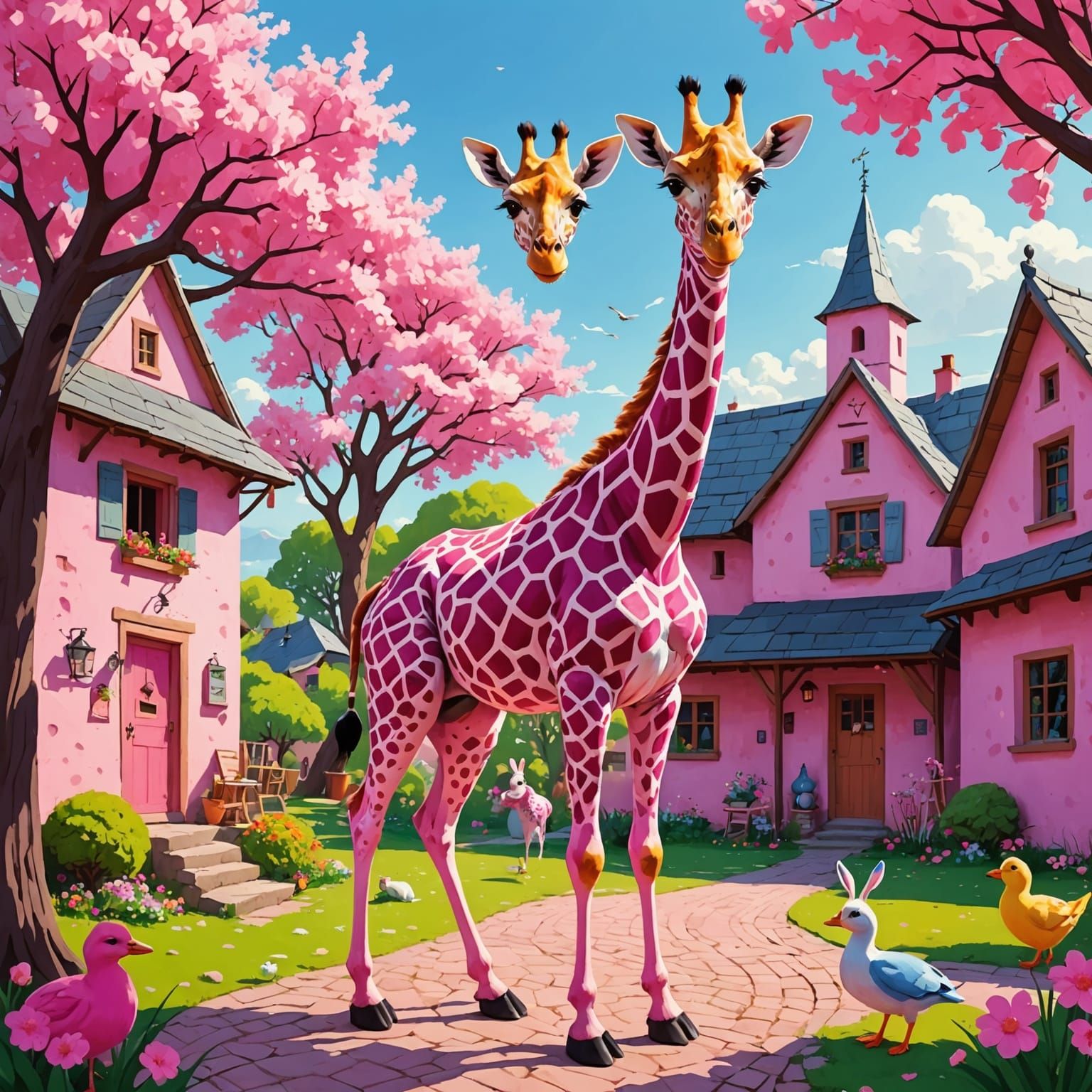 Giraffe Guardian in Pink Wonderland, Laplau Style