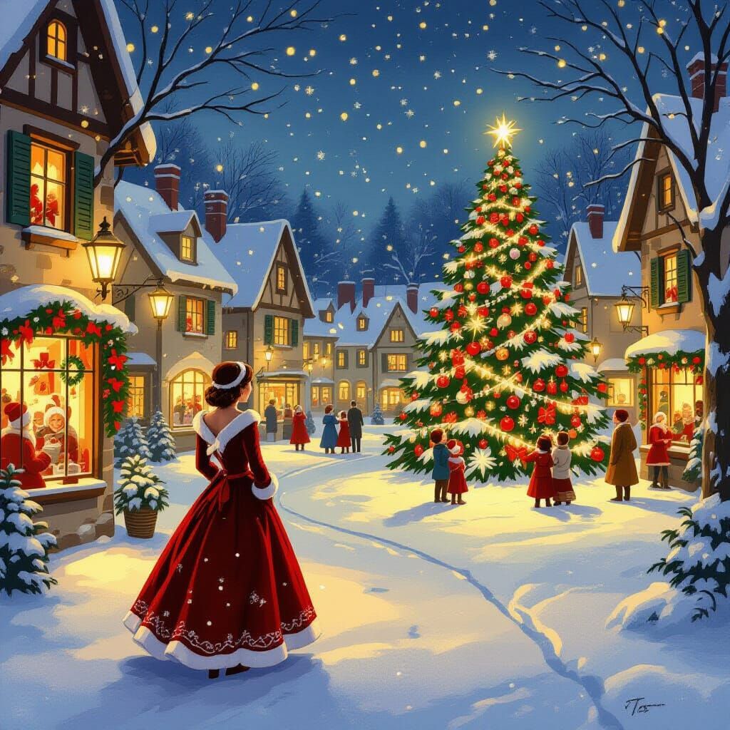 Belle in Velvet Dress: Vintage Christmas Village