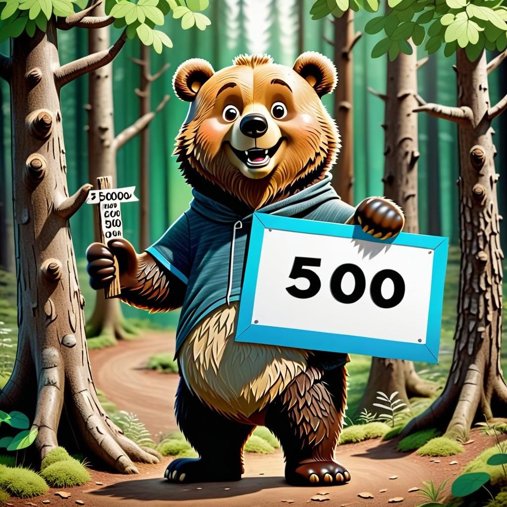 Happy Cartoon Bear Holding a Sign