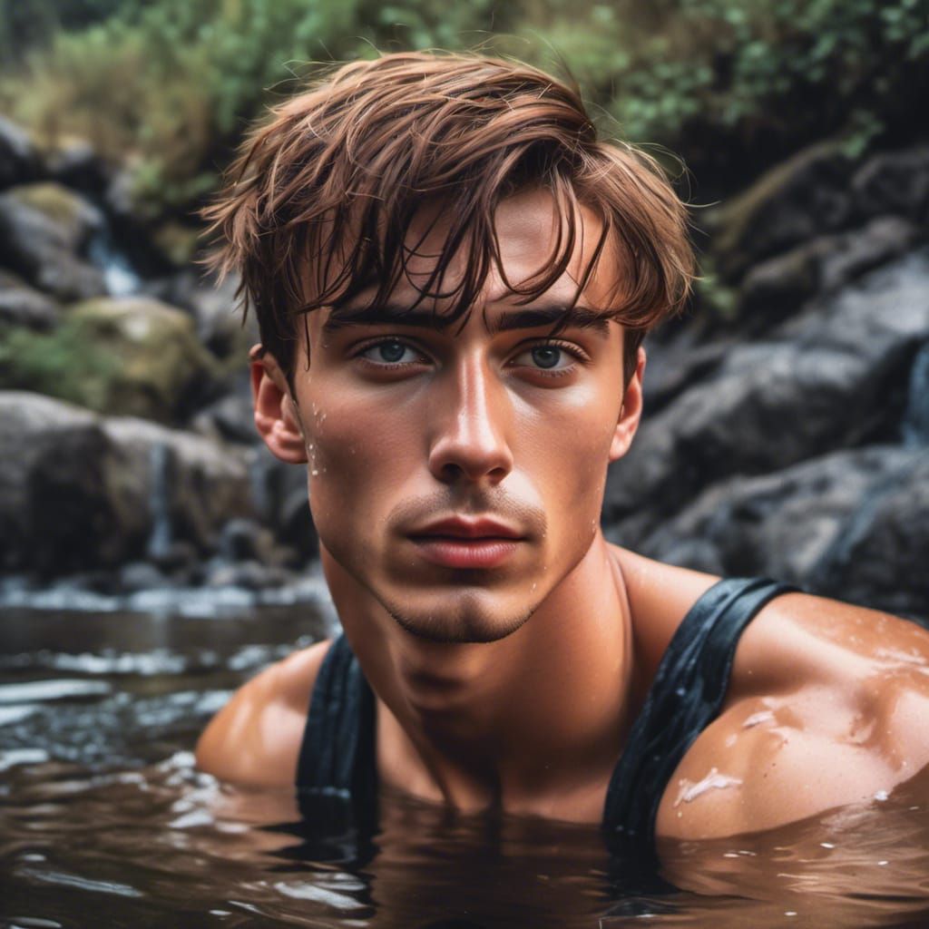 Handsome Lad in Hot Spring: 1990s Portrait
