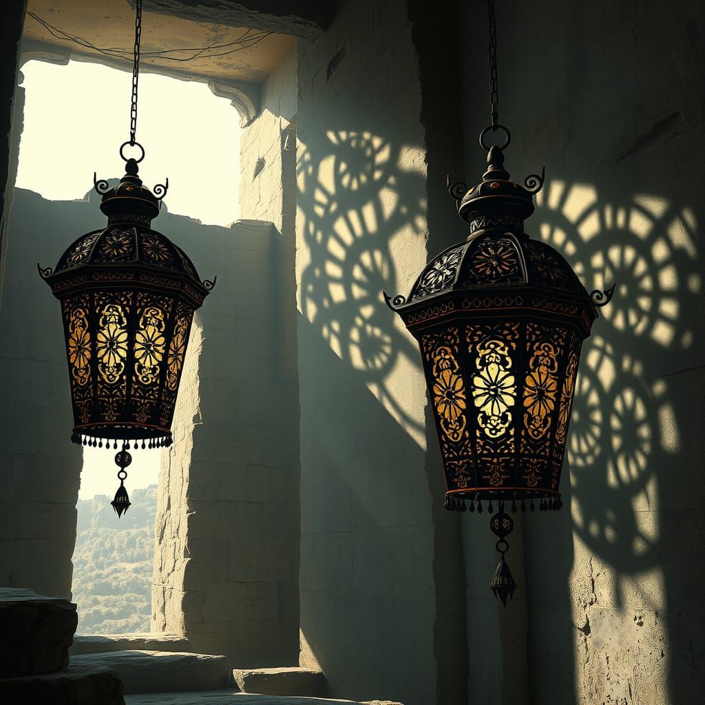 Celestial Lanterns Illuminate Forgotten Temple Ruins
