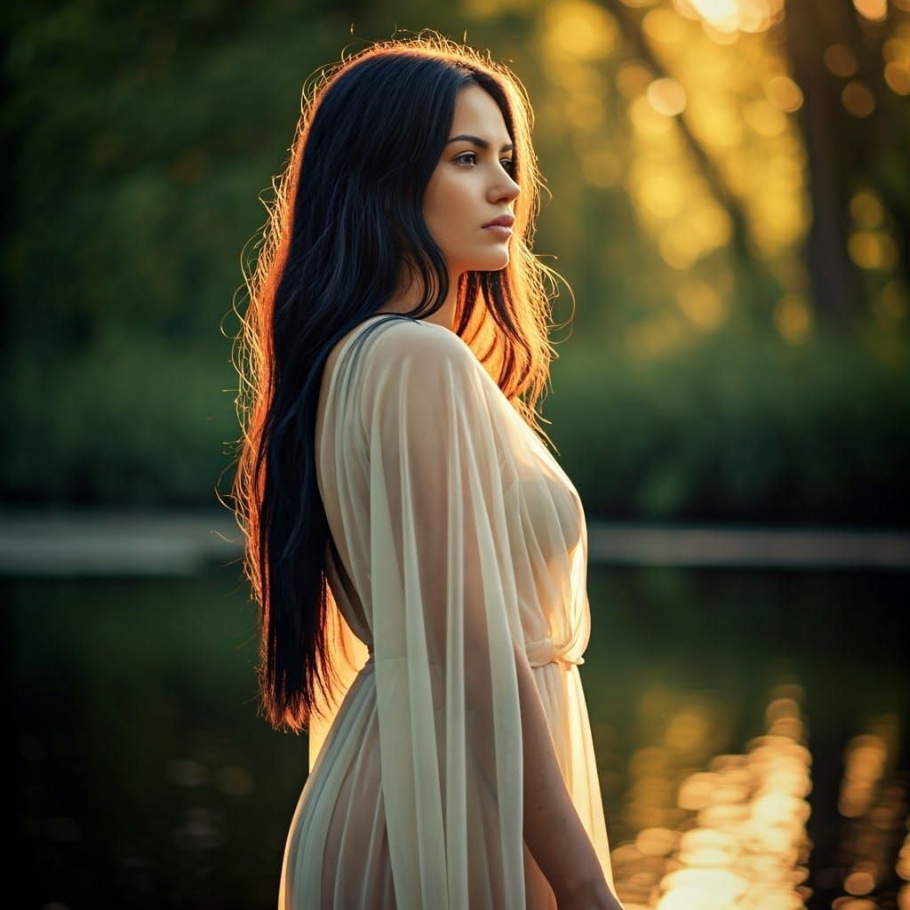 Ethereal Portrait of Woman in Sunlit Forest