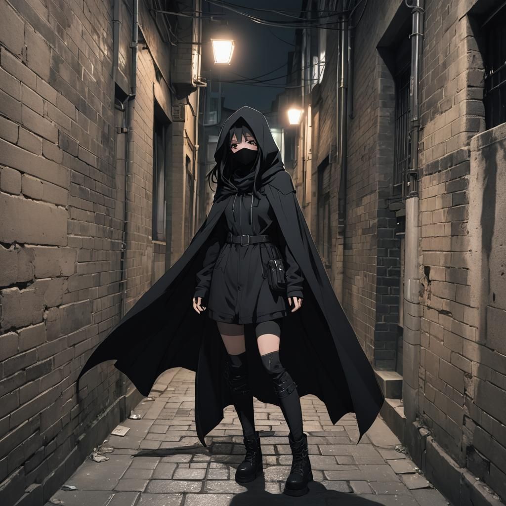 Anime Girl in Dark Alleyway: Detailed Matte Painting