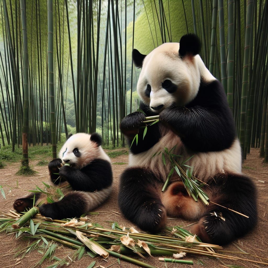 Two Pandas in a Serene Bamboo Forest