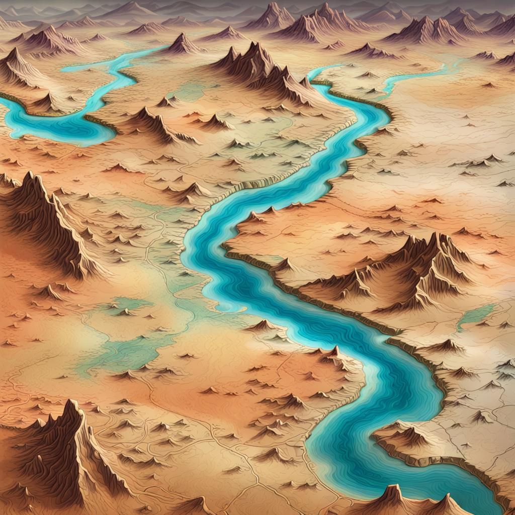 Fantasy Map of a Large Plateau on Parchment