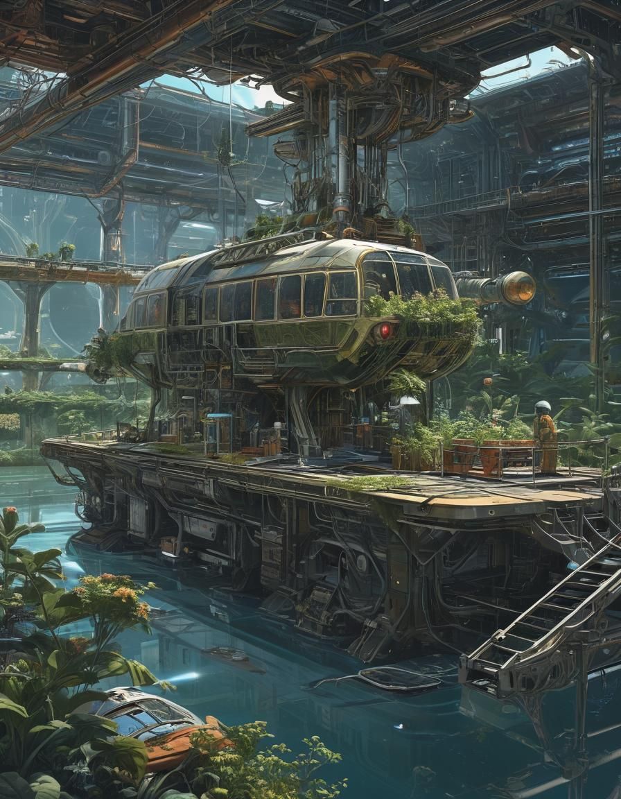 Interstellar Hydroponics Station in Solar Punk Style