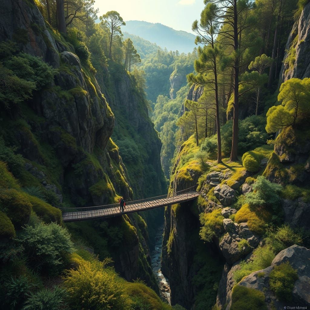 Tasmanian Wilderness Canyon Footbridge in Photorealistic Sty...