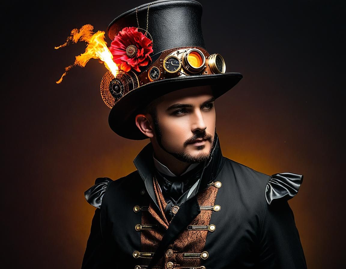 Fiery Steampunk Hat Dancing in Moonlight