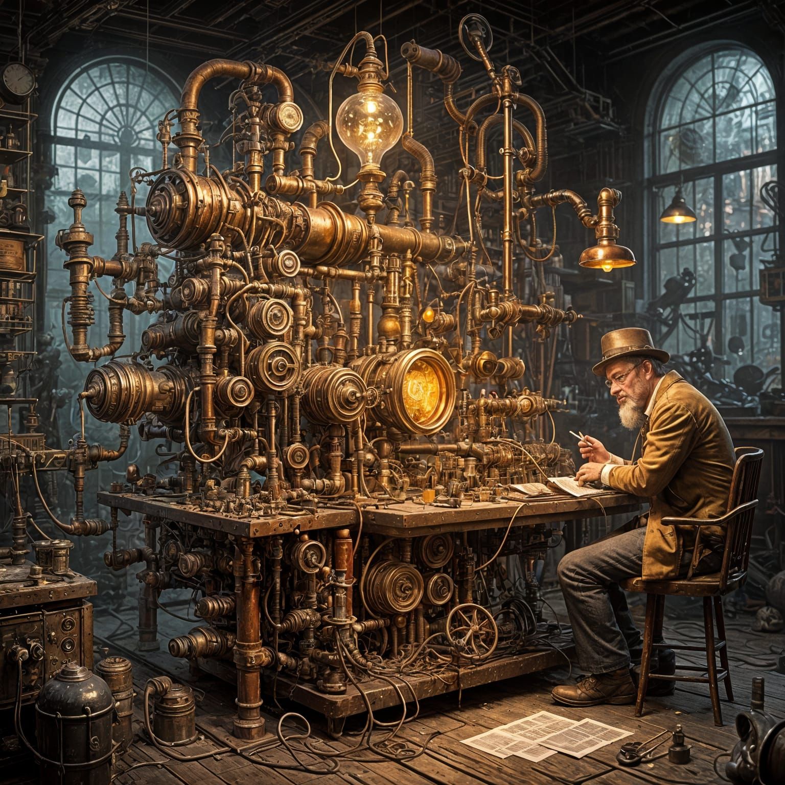 Steampunk Mad Scientist's Eccentric Machine: Hyperrealist Ar...