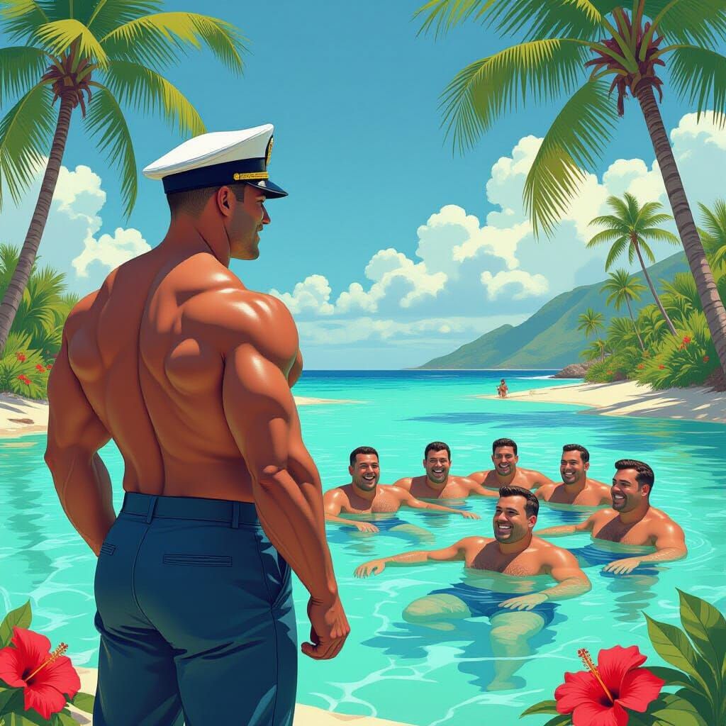 Navy Captain Overlooking Lagoon, Art Nouveau Style