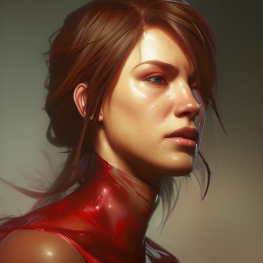 Claire Redfield in Red Bikini, Detailed Portrait