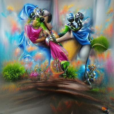 Fantasy Radha Krishna Airbrush Art in 3D