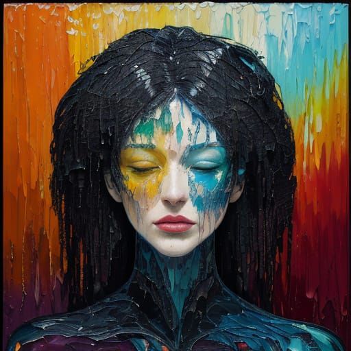 Expressionist Woman in Autumnal Cavern Oil Painting