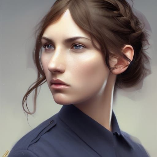 Hyperrealistic Portrait of Woman in Navy Uniform