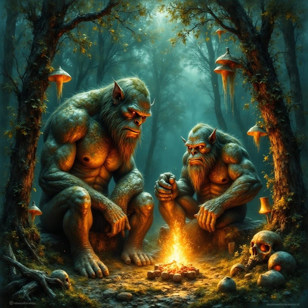 Enchanted Forest: Colossal Trolls by Campfire