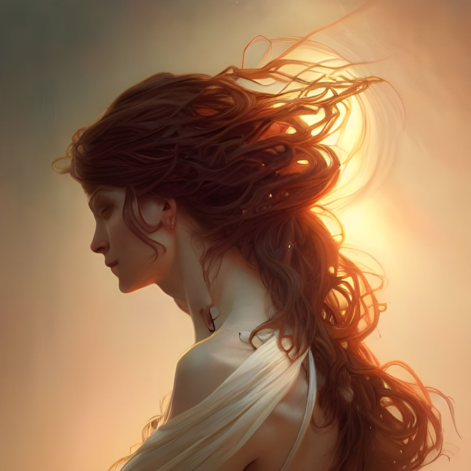 Elegant Fantasy Creature Portrait in Art Nouveau Style