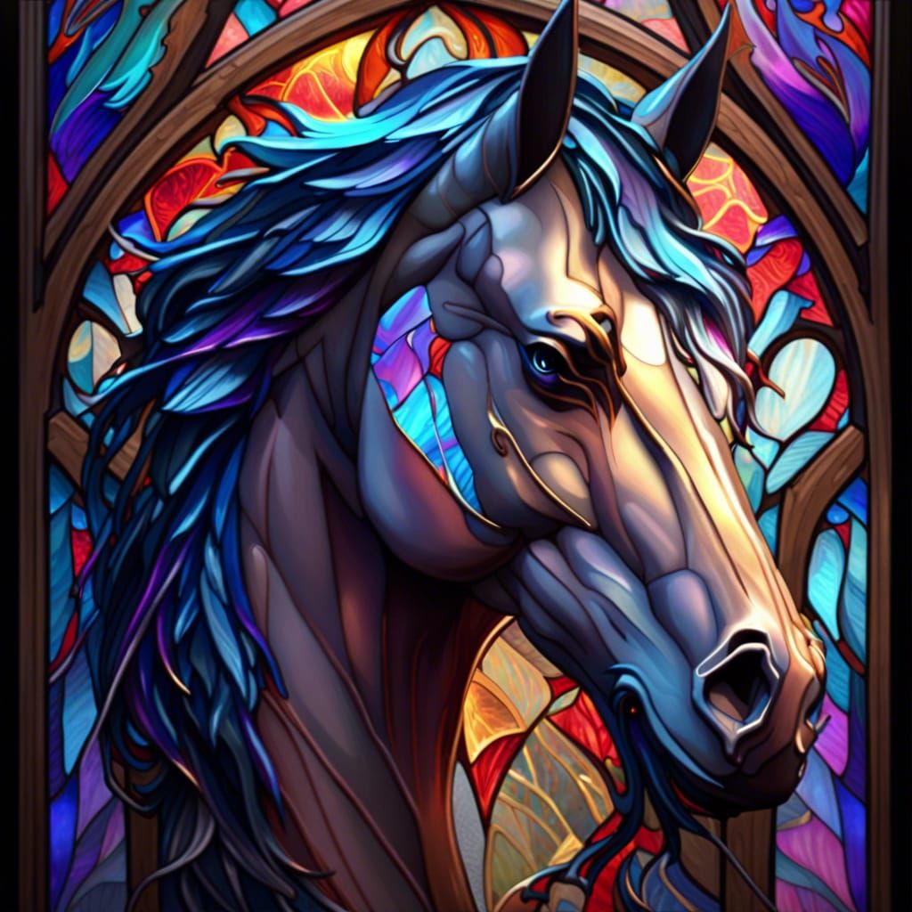 Stained Glass Winged Horse Portrait in High Resolution