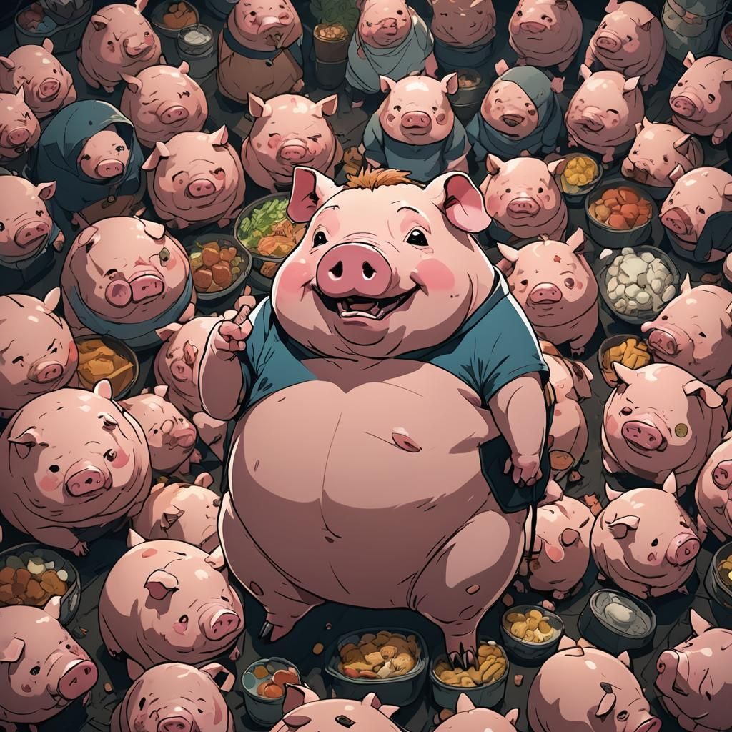 Fat Pig in Anime Style, Cel-Shaded