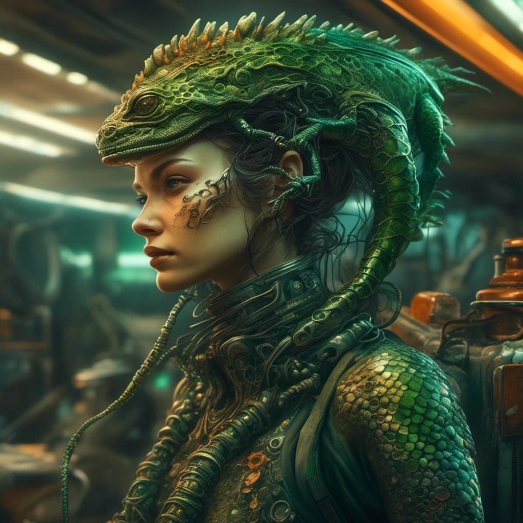 Hybrid Woman-Lizard Alien at Martian Gas Station