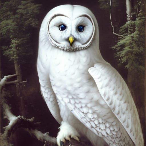 Majestic Snow Owl Portrait in Forest