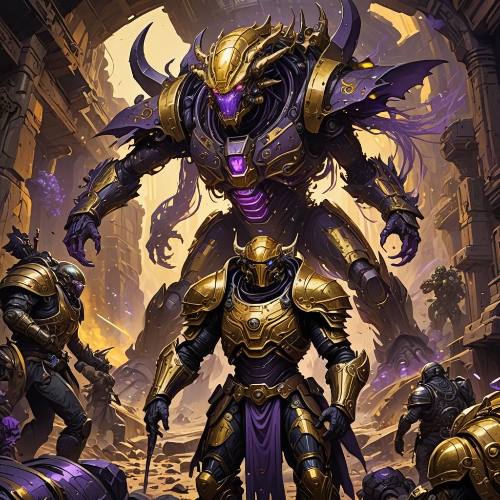 Armored Alien Invasion in Dark Fantasy Art Nouveau