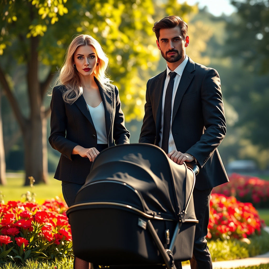Elegant Couple Strolling in Park: Digital Art
