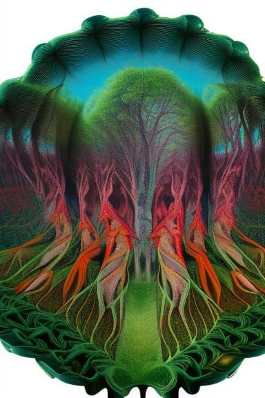 Surreal Chair of People in Forest Exposure