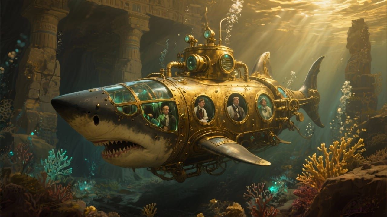 Steampunk Shark Submarine Explores Egyptian Ruins
