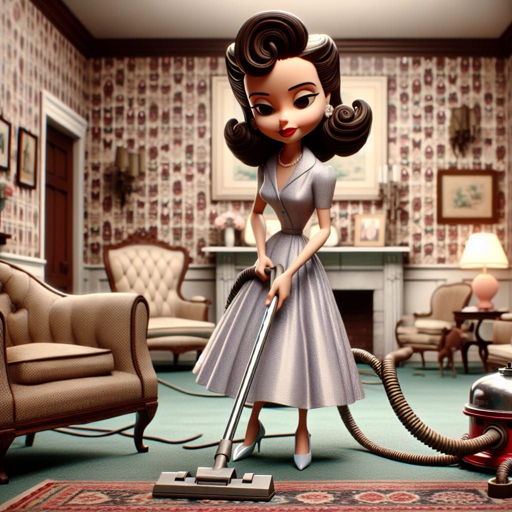 Disney Pixar style 3D beautiful 50s style housewife sweethea...