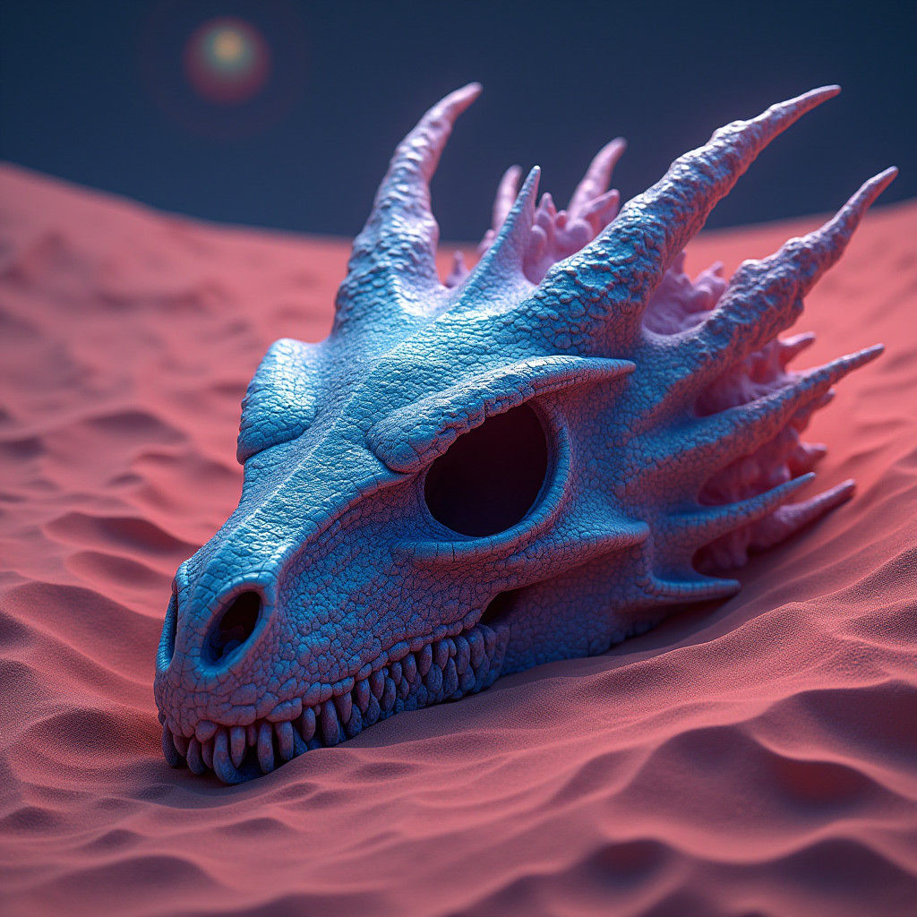 Dragon Skull in Mystical Desert: Psychedelic Digital Art
