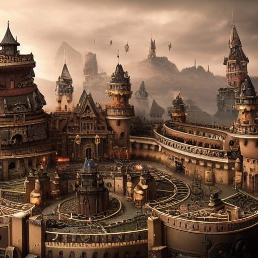 Epic Rolling Castle with Cannons: Digital Matte Painting