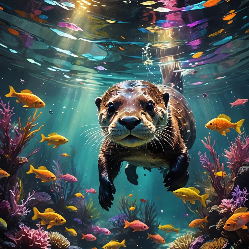 Enchanted Baby Otter Underwater Hunt