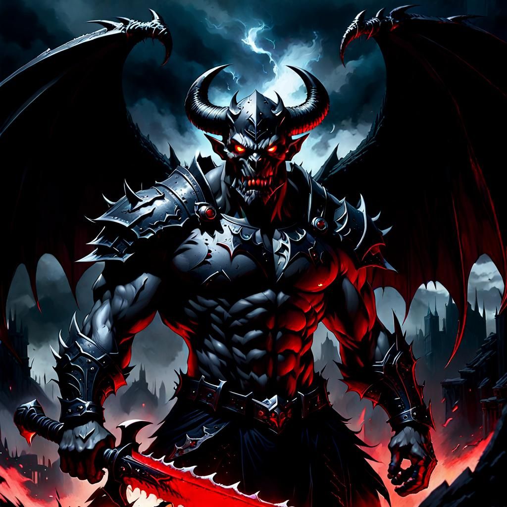 Menacing Devil with Axe in Dark Gothic Scene