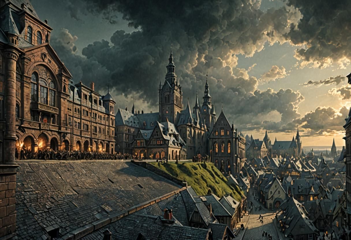 Nineteenth Century German Town Panorama in Digital Matte Pai...