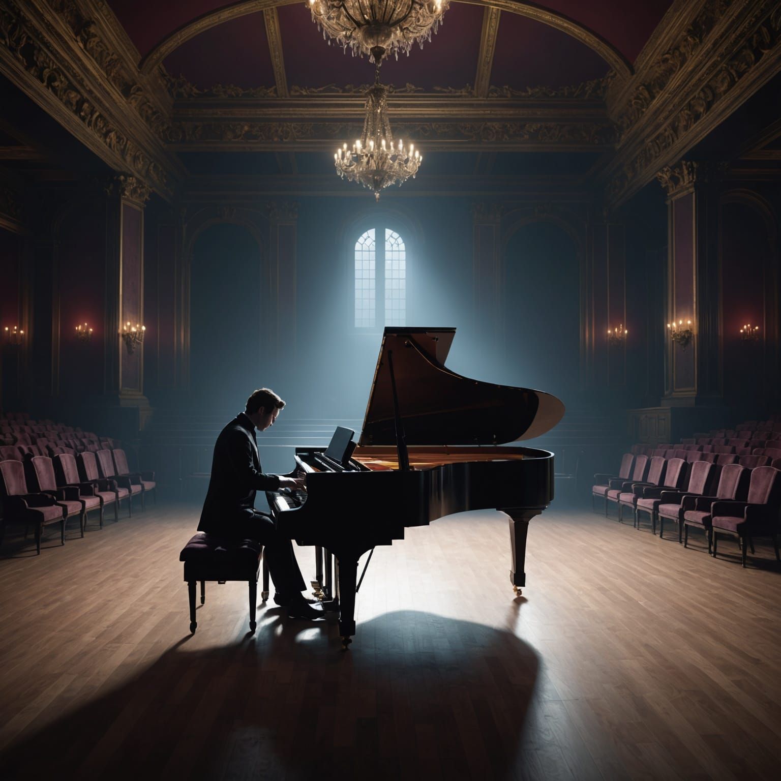 Ghostly Pianist in Empty Concert Hall