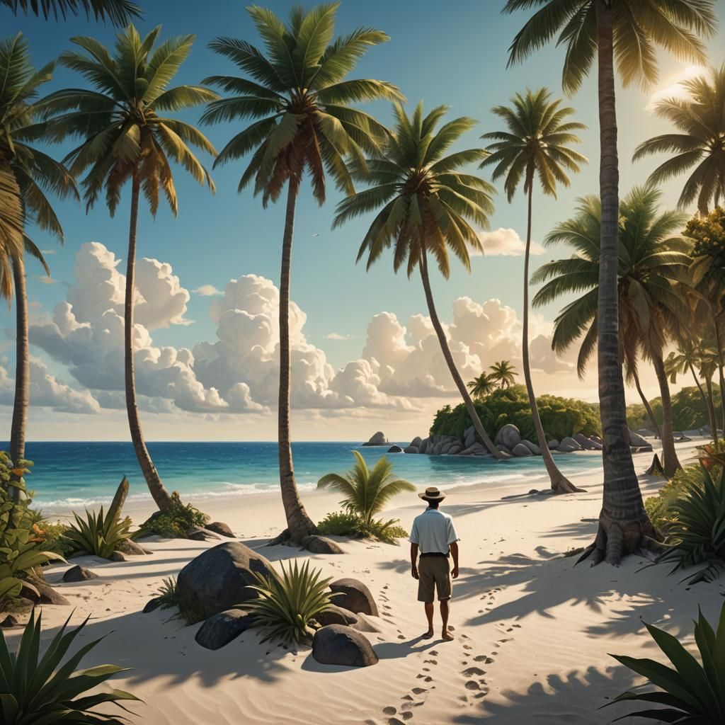 Tropical Beach Serenity in Henri Rousseau Style